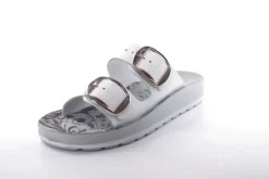 Fußbequem Damen Pantolette Leder weiß, blau S13 D1112