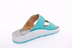 Fußbequem Damen Pantolette Leder weiß, blau S13 D1112