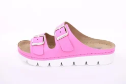 Fußbequem Damen Pantolette Leder gelb, pink S13 9002