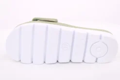 Fuß Bequem Damen Pantolette Leder  Zierschnalle grau grün S14 9008