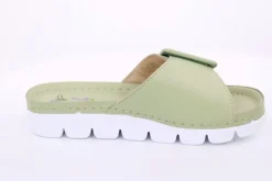 Fuß Bequem Damen Pantolette Leder  Zierschnalle grau grün S14 9008