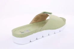 Fuß Bequem Damen Pantolette Leder  Zierschnalle grau grün S14 9008
