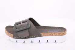 Fuß Bequem Damen Pantolette Leder  Zierschnalle grau grün S14 9008