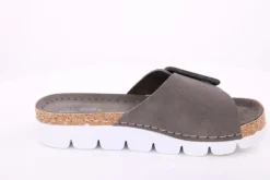 Fuß Bequem Damen Pantolette Leder  Zierschnalle grau grün S14 9008