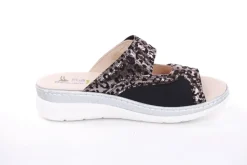 Fußbequem Damen Pantolette Wechselfußbett Stretch- Einsatz metallisch glänzend braun, schwarz S13 5012