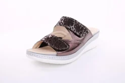 Fußbequem Damen Pantolette Wechselfußbett Stretch- Einsatz metallisch glänzend braun, schwarz S13 5012