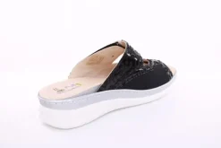 Fußbequem Damen Pantolette Wechselfußbett Stretch- Einsatz metallisch glänzend braun, schwarz S13 5012