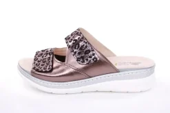 Fußbequem Damen Pantolette Wechselfußbett Stretch- Einsatz metallisch glänzend braun, schwarz S13 5012