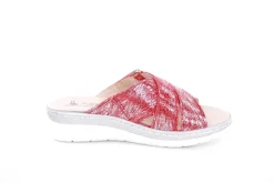 Fußbequem Damen Pantolette Wechselfußbett metallisch glänzend rot S213 5013