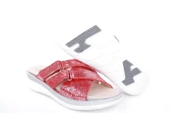 Fußbequem Damen Pantolette Wechselfußbett metallisch glänzend rot S213 5013