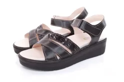 Fußbequem Damen Sandale Leder Wechselfußbett Klettverschluss schwarz S13 10301