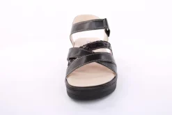 Fußbequem Damen Sandale Leder Wechselfußbett Klettverschluss schwarz S13 10301