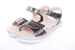 Fußbequem Damen Sandale Wechselfußbett metallisch glänzend schwarz S13 10101