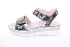 Fußbequem Damen Sandale Wechselfußbett metallisch glänzend schwarz S13 10101