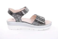 Fußbequem Damen Sandale Wechselfußbett metallisch glänzend schwarz S13 10101