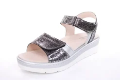 Fußbequem Damen Sandale Wechselfußbett metallisch glänzend schwarz S13 10101