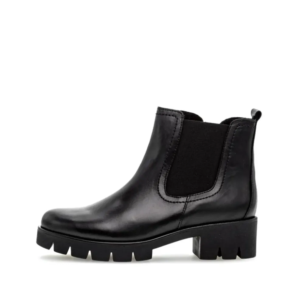Gabor Chelsea Boots Leder Wechselfußbett derbe Sohle schwarz S23 31.710.27
