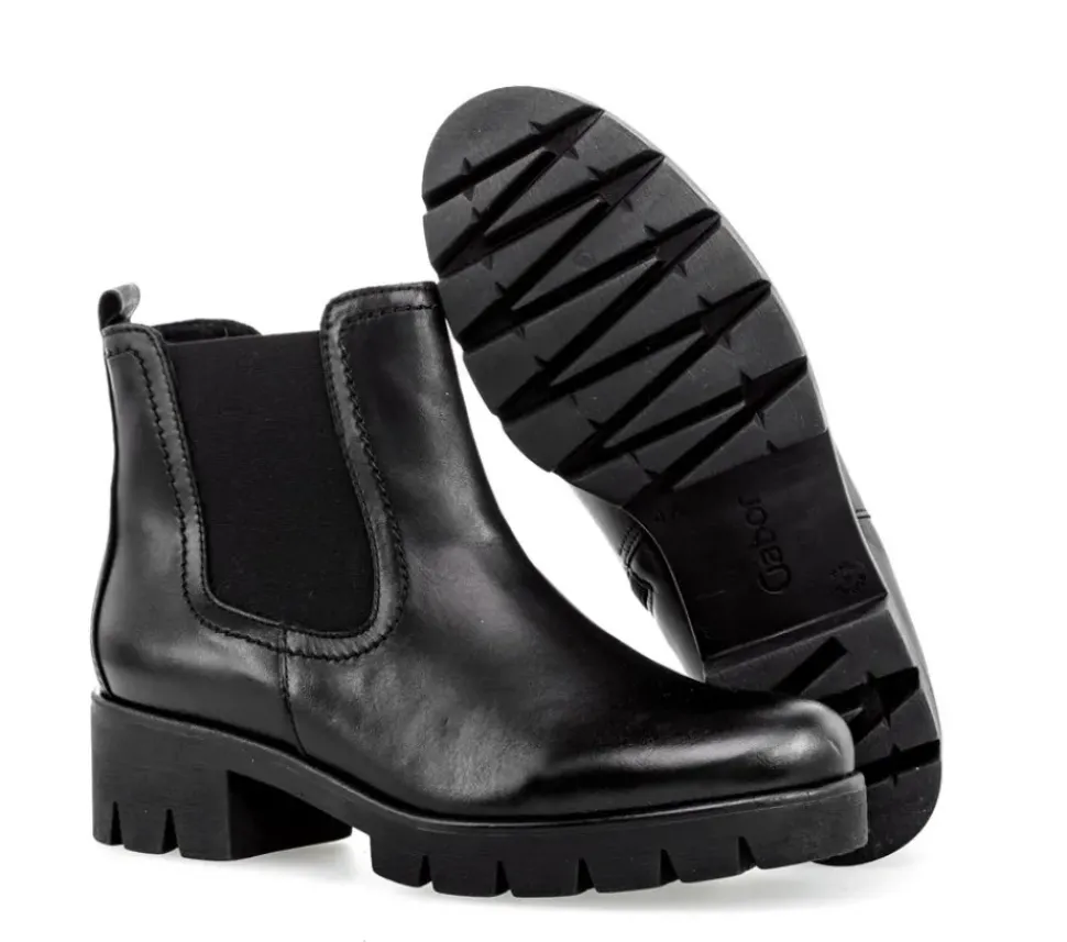 Gabor Chelsea Boots Leder Wechselfußbett derbe Sohle schwarz S23 31.710.27