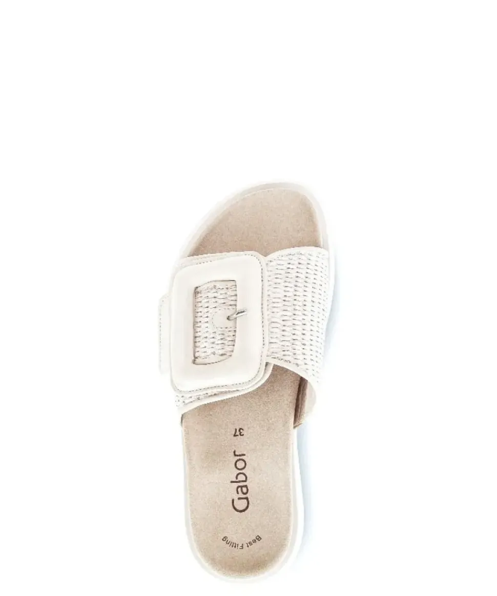 Gabor Damen Pantolette Zierschnalle Bastoptik beige S14 43.754.42