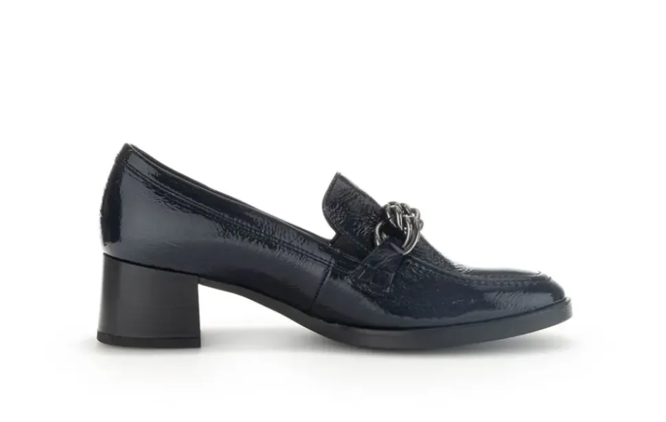 Gabor Trotteur Hochfrontpumps Lackleder Ketten- Detail blau S23 32.131.86