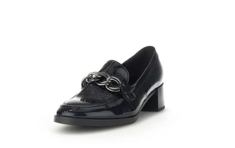 Gabor Trotteur Hochfrontpumps Lackleder Ketten- Detail blau S23 32.131.86