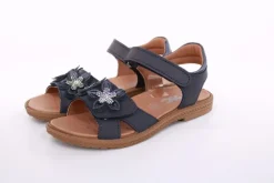 Imac Mädchen Sandale Leder Blumen- Applikation Strasssteine Klettverschluss weiß, blau S13 380550