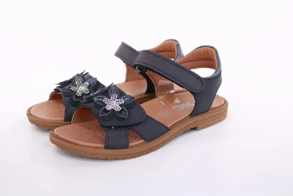 Imac Mädchen Sandale Leder Blumen- Applikation Strasssteine Klettverschluss weiß, blau S13 380550
