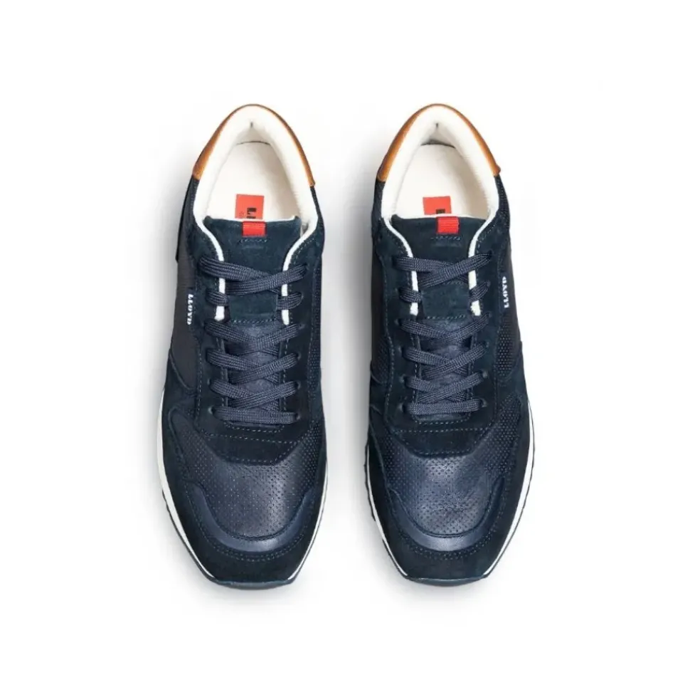 Lloyd Herren Sneaker EDMOND gelochtes Leder Variofootbed BLAU/BRAUN 14-414-18