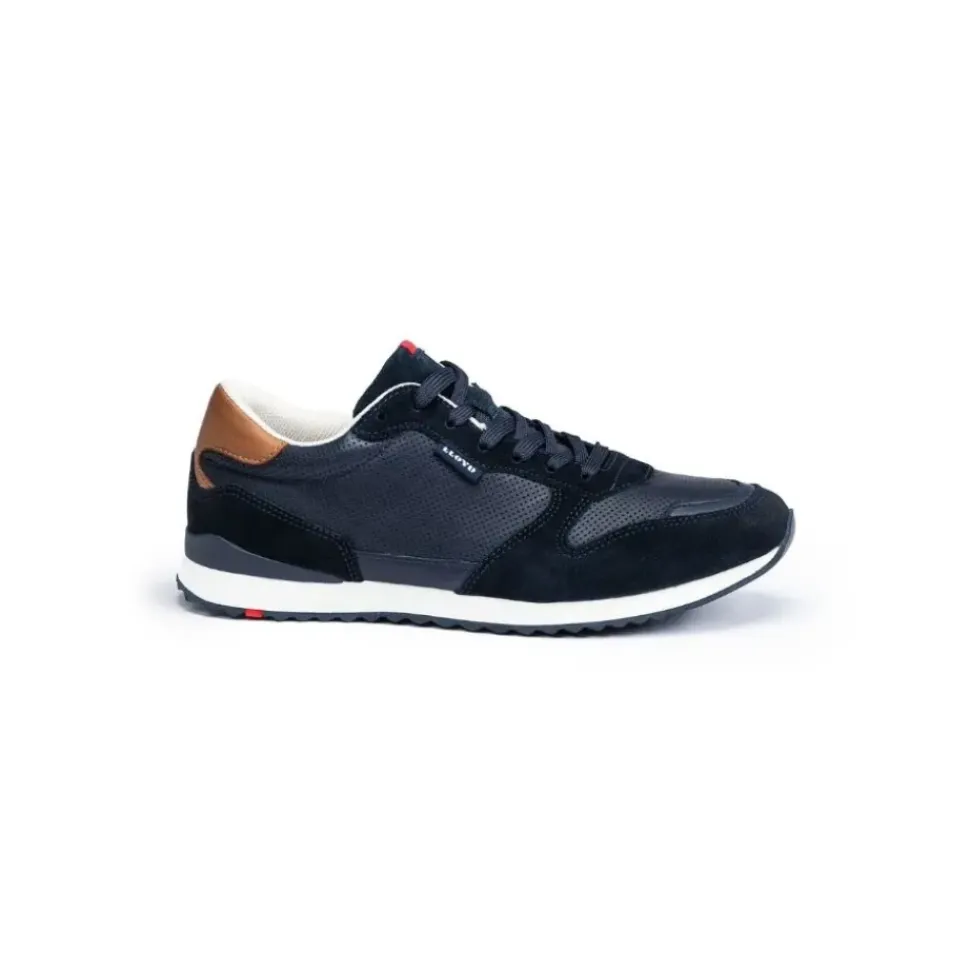 Lloyd Herren Sneaker EDMOND gelochtes Leder Variofootbed BLAU/BRAUN 14-414-18