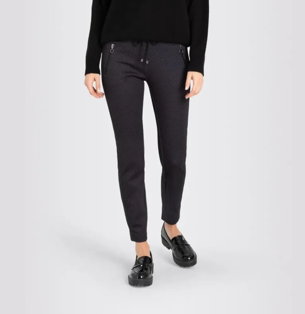 MAC JEANS EASY Smart Jersey- Hose Tunnelzug Ornament- Muster schwarz S23 0107L271000