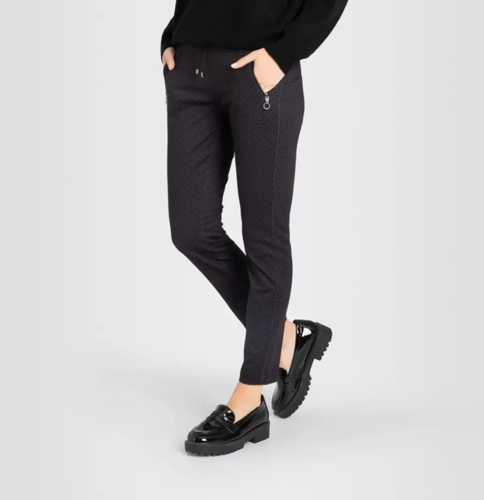 MAC JEANS EASY Smart Jersey- Hose Tunnelzug Ornament- Muster schwarz S23 0107L271000