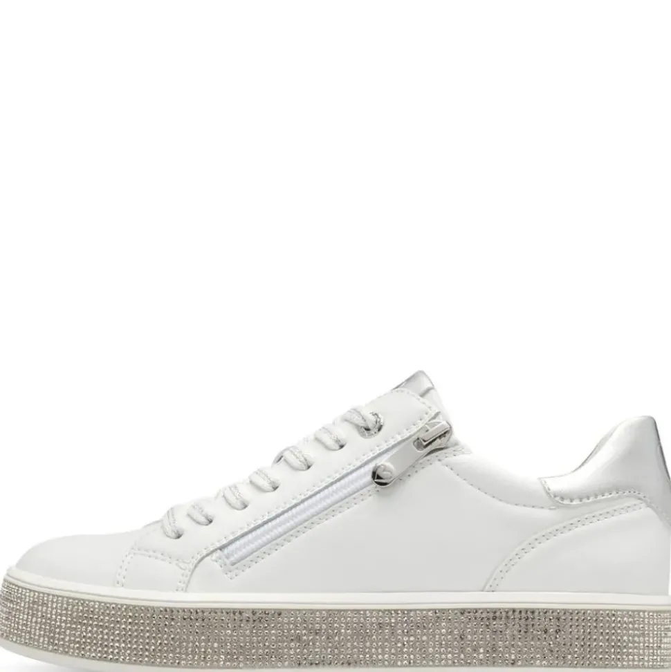 Marco Tozzi Damen Sneaker Plateausohle Strasssteinbesatz weiß S14 2-23715-42