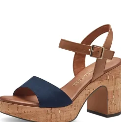 Marco Tozzi Sandale Blockabsatz Korkoptik blau S14 2-28008-42