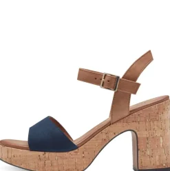 Marco Tozzi Sandale Blockabsatz Korkoptik blau S14 2-28008-42