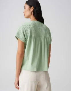 OPUS Blusentop SUNNSA loose im Material Mix cream/grün S15 10402012176100