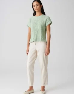 OPUS Blusentop SUNNSA loose im Material Mix cream/grün S15 10402012176100