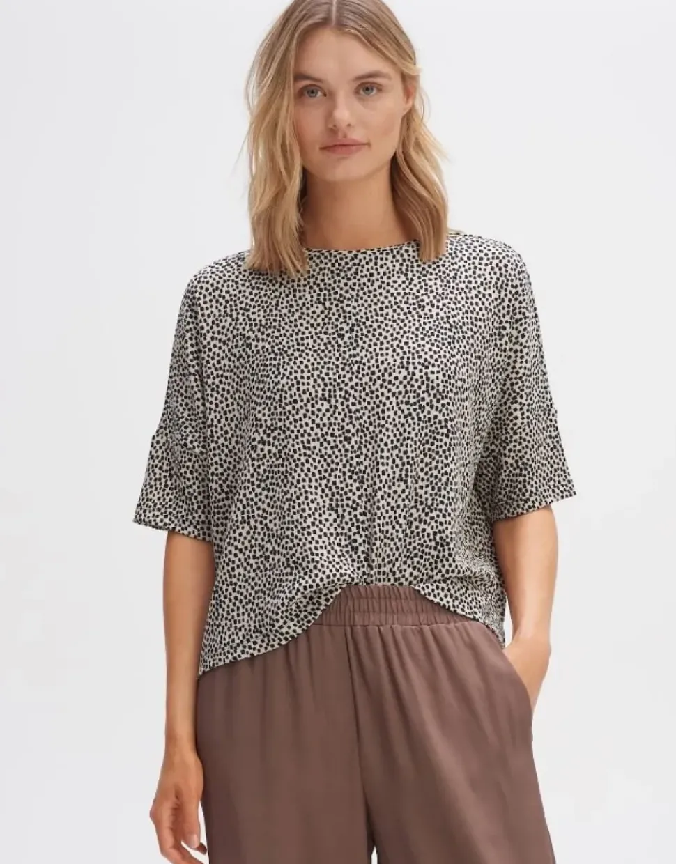 OPUS Boxyshirt SULIKI SPOT Loose Allover- Print beige grün S14 10179812291100