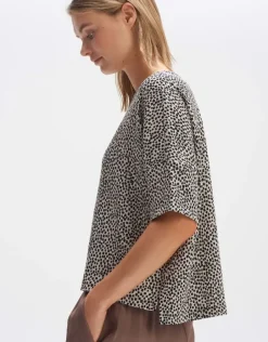 OPUS Boxyshirt SULIKI SPOT Loose Allover- Print beige grün S14 10179812291100