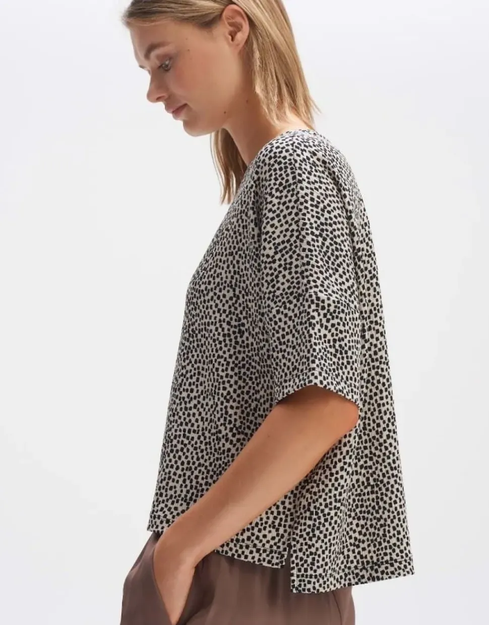 OPUS Boxyshirt SULIKI SPOT Loose Allover- Print beige grün S14 10179812291100