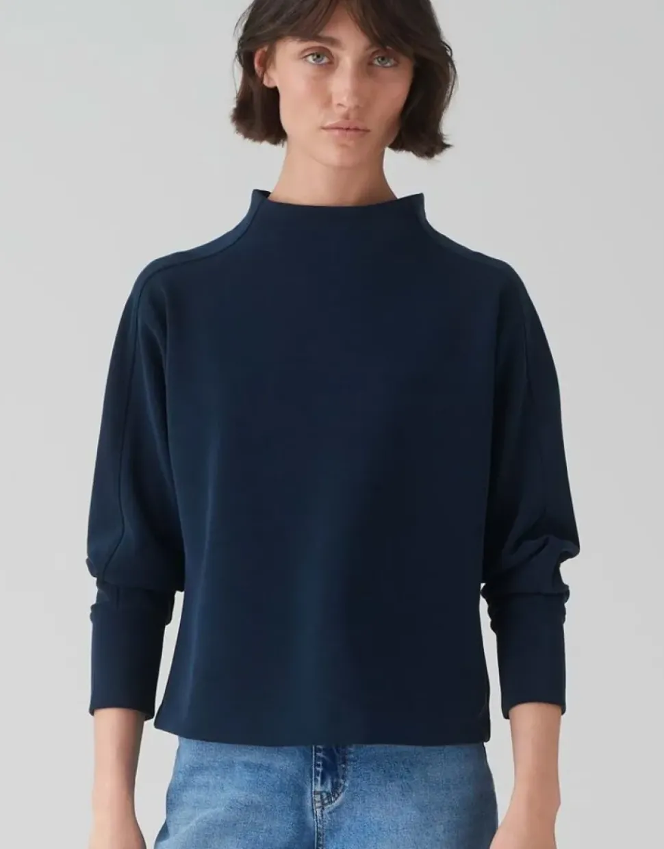 OPUS Damen Pullover Sweatshirt GALONINE Stehkragen Modalmix blau S15 1035394829100