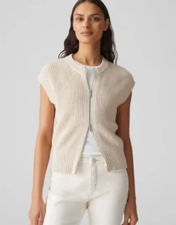OPUS gerippte Strickweste DUFKA beige S15 10385012985315
