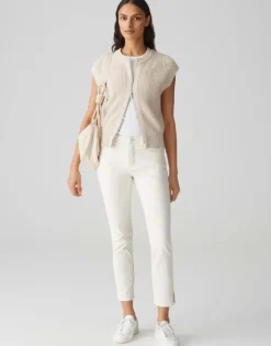 OPUS gerippte Strickweste DUFKA beige S15 10385012985315