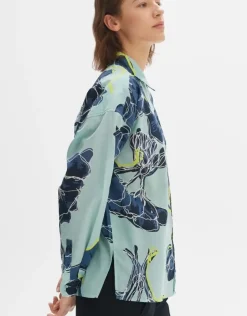 OPUS Hemdbluse FENLO BLOOM Oversize BCI Cotton blau S14 10157212062242