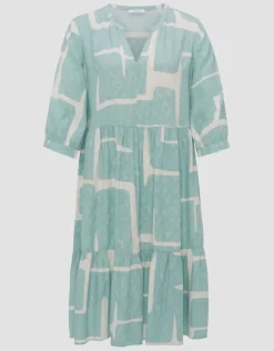 OPUS Kleid WULARI GRAPHIC A-Linie aus Viskose grün orange S14 10164812164100