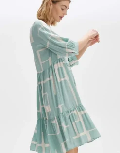 OPUS Kleid WULARI GRAPHIC A-Linie aus Viskose grün orange S14 10164812164100
