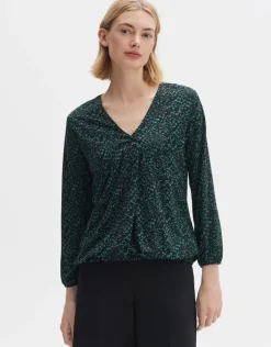 OPUS Langarmshirt Sannah splendid Allover- Druck Gummibund grün S23 10094011634100
