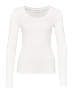 OPUS Langarmshirt Sorana Rundhalsausschnitt schmale Passform weiß, grau S22 236879343