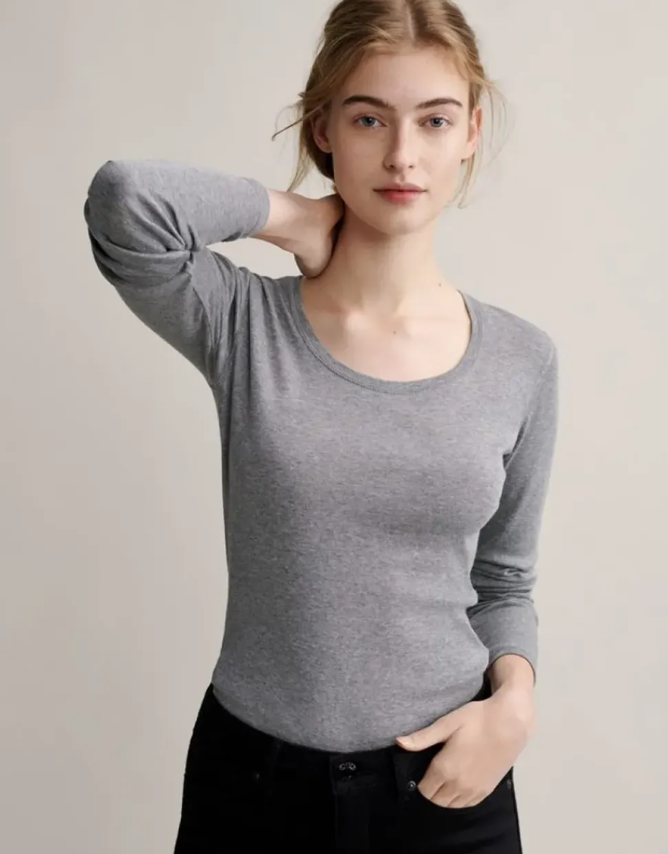 OPUS Langarmshirt Sorana Rundhalsausschnitt schmale Passform weiß, grau S22 236879343