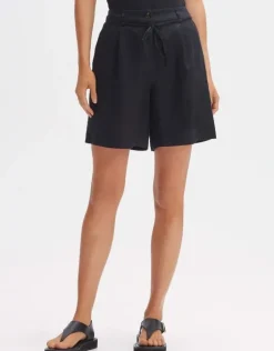 OPUS Leinenshorts MARILLA Wide mit Bundfalten schwarz S14 10290410671100