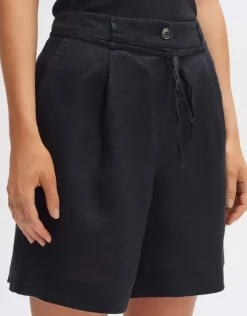 OPUS Leinenshorts MARILLA Wide mit Bundfalten schwarz S14 10290410671100